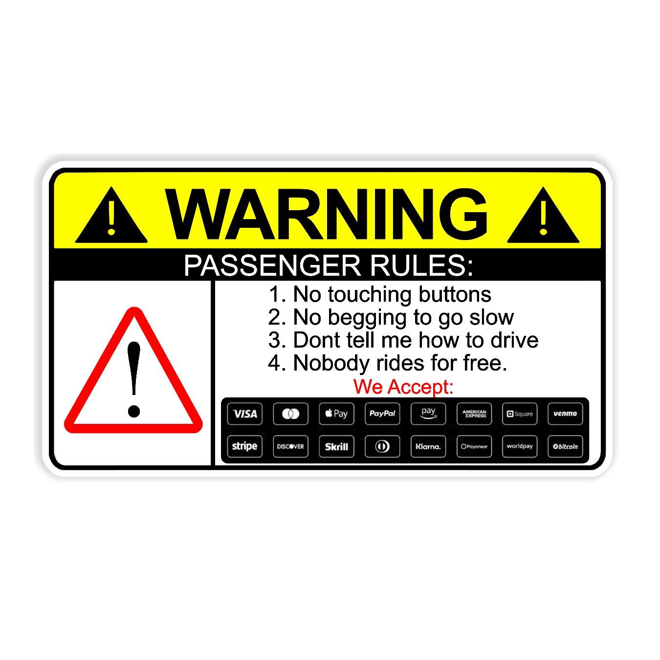 Warning Passenger Rules - Sticker Concepts